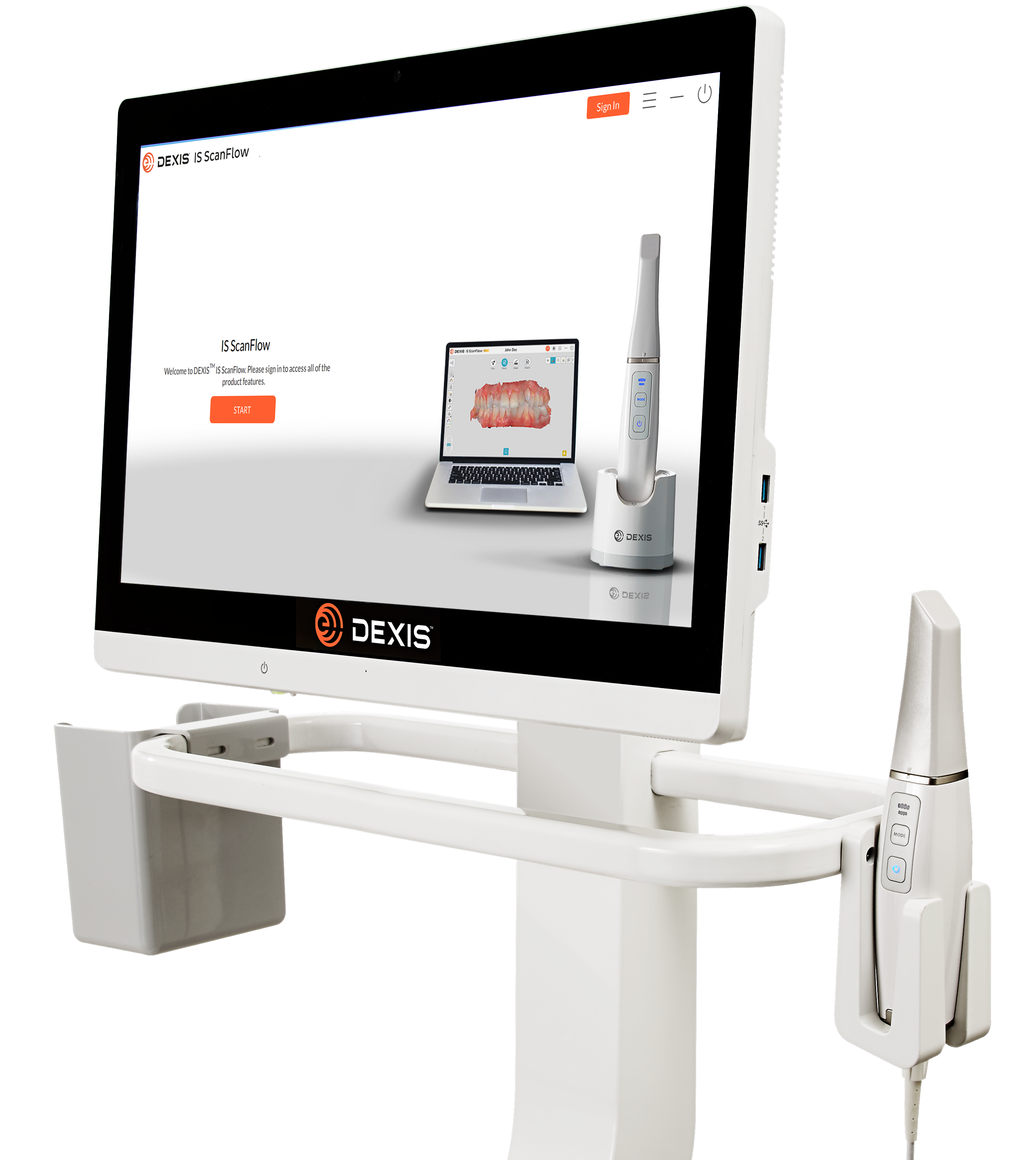 Monitor an Ständer mit Dexis Scanner