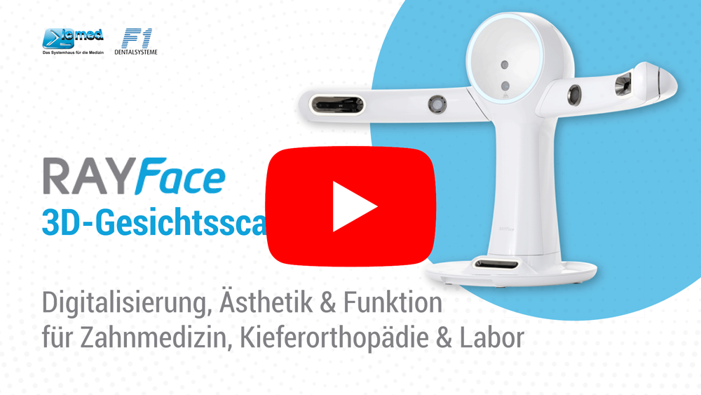 RayFace auf blauem Hintergrund mit Youtube Button